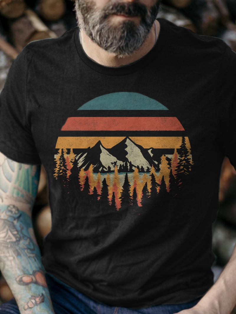 Men's Mountain Forest Deeply Wild Printed Crewneck Short-sleeve T-shirt