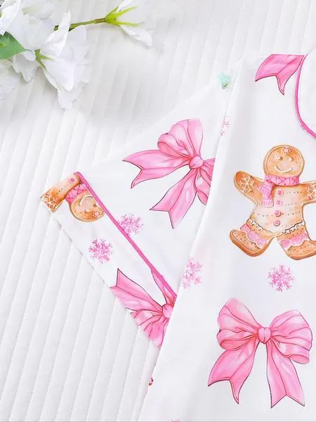 【christmas】Women's Christmas Pajama Set, Santa Cookie Print, Short Sleeve Button-up Top & Elastic Shorts, Casual All-season Sleepwear, Christmas Pyjamas, Loungewear