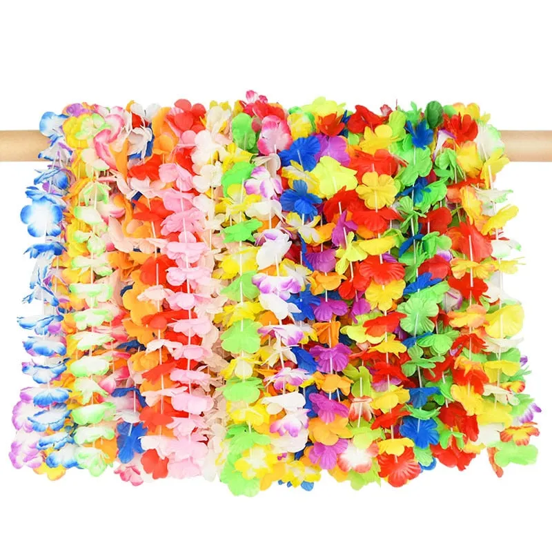 36pcs Hawaiian Artificial Flower Leis Garland Necklace Hawaii Luau Summer Tropical Party Decoration Wedding Christmas Wreath