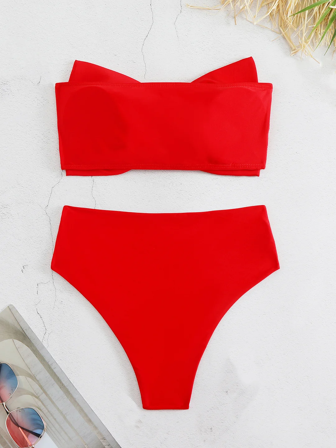 Brownm 2025 New Breast-Smeared Bow High-Waisted Bikini Sexy Bikini Split Swimsuit Woman