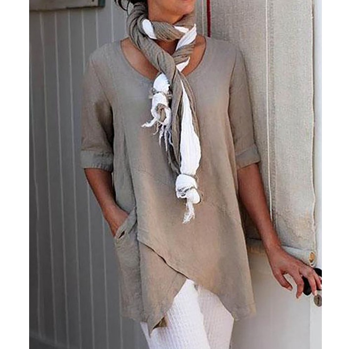 Casual Loose Cotton And Linen Blouse