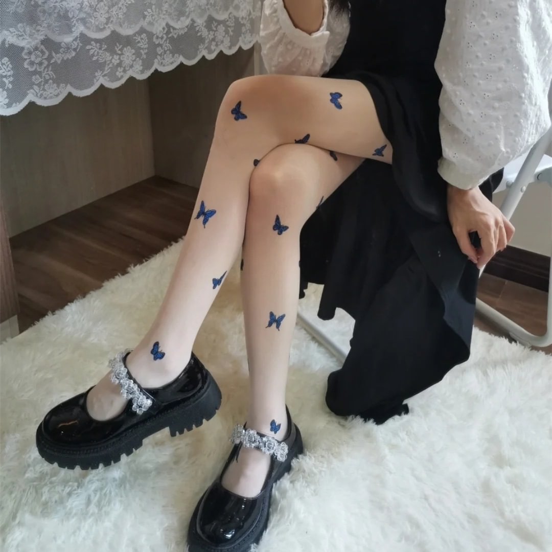 BLUE BUTTERFLY MESH STOCKINGS