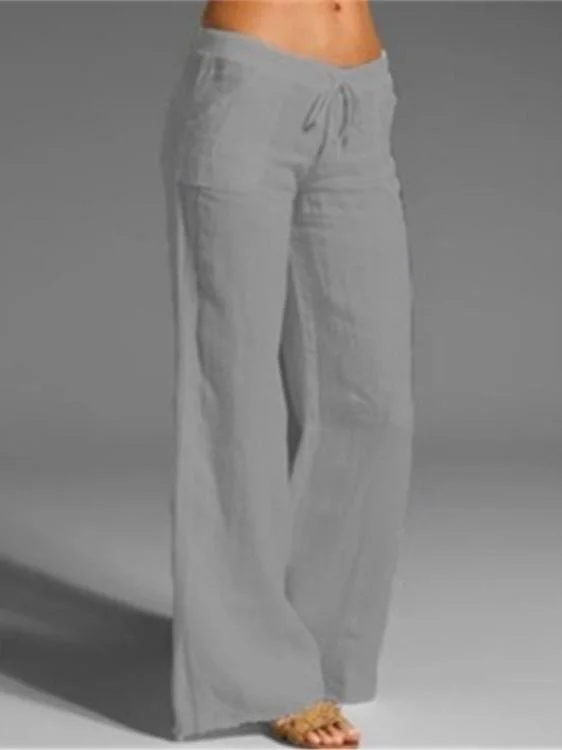 Women's Pockets Cotton And Linen Casual Pants