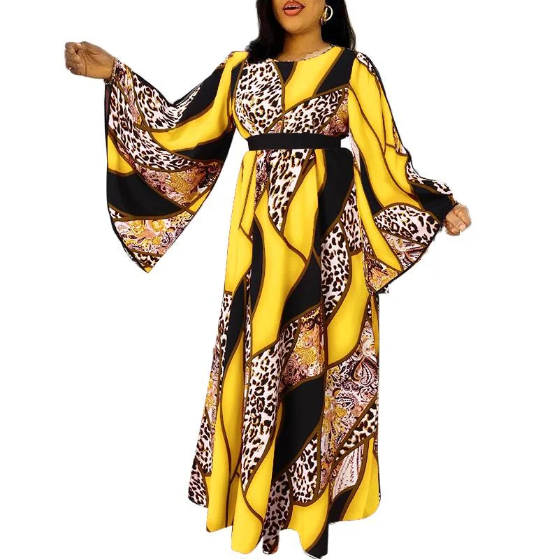 Summer Maxi Long Dress Women Long Sleeve Floral Printed Dress 2022 VONDA Elegant Sundress High Waist Party Ball Gowns Vestidos