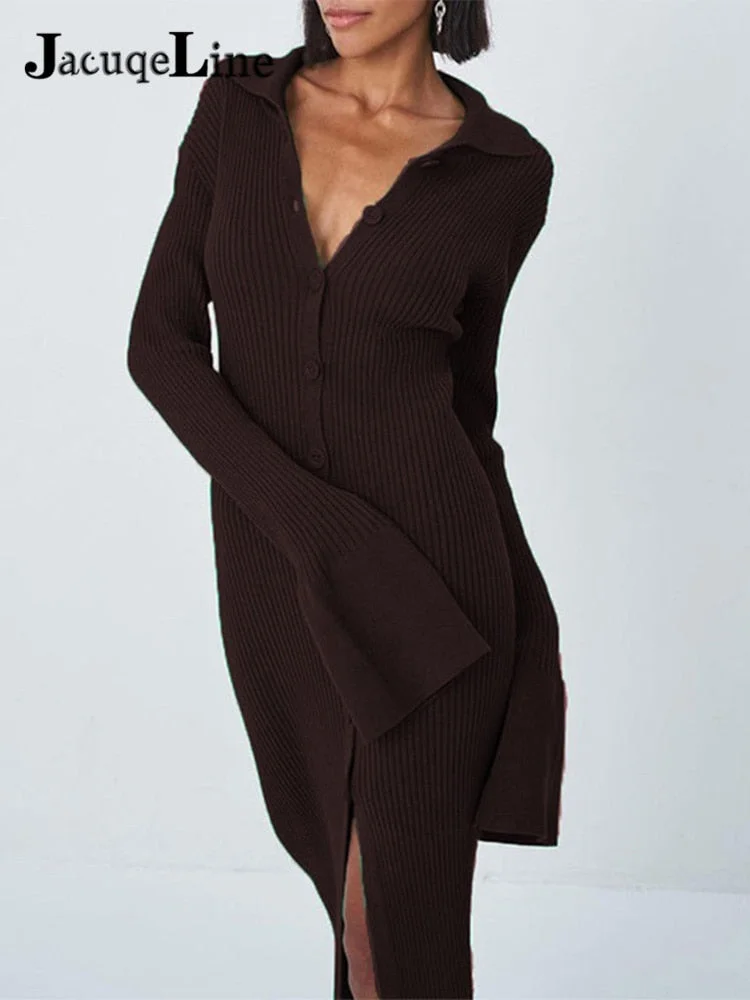 JacuqeLine Winter 2021 Green Evening Party Christmas Dresses For Women Clothing Knitted Sweater Split Sexy Bodycon Maxi Dress