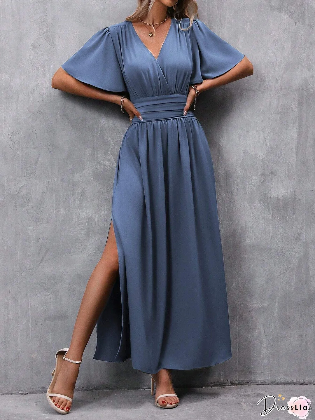 New Women Chic Plus Size Vintage Boho Hippie Short Sleeve V Neck Plain Casual Weaving Dress