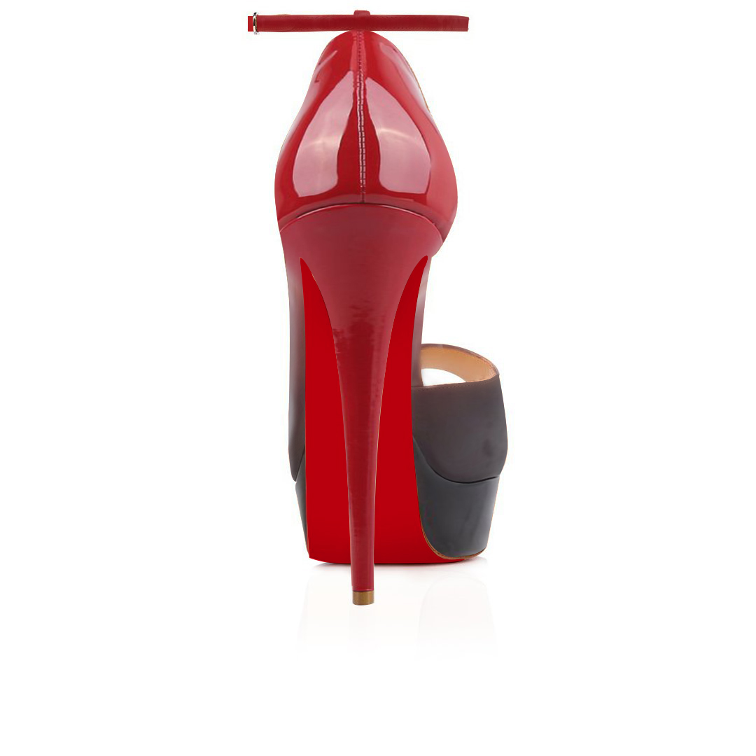 150mm  Red Bottom Gradient Color Sky High Platform Ankle strap Pumps Red Black Patent-MERUMOTE