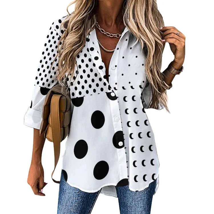 Cropped Hem Shirt Dots Print  customized, personalized, gift