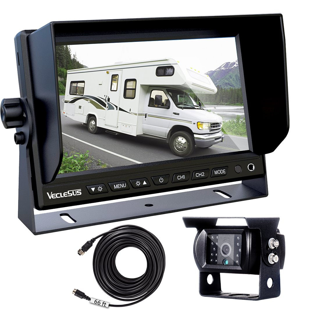 EVERSECU 2pcs Wireless Vehicle Backup Cameras Plus 7 Monitor Parking Assistance System for RV//SUV//Van//Pickup//Truck//Trailer Rear//Side//Front View System Switchable