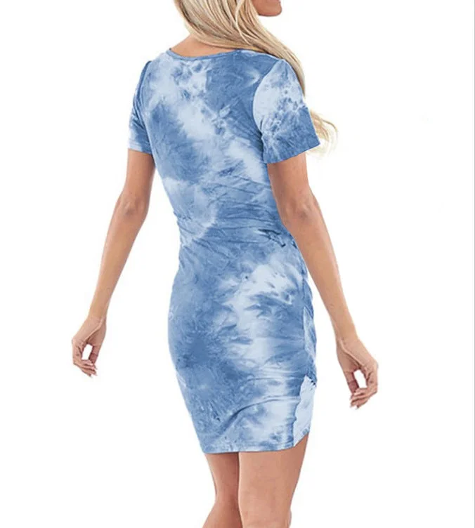 Irregular V-neck tie-dye print dress