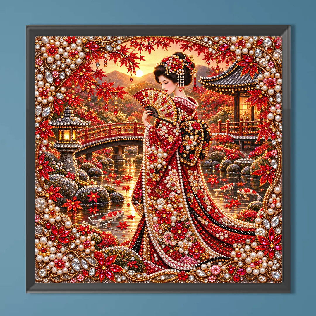 Japanese Girl Diamond Painting Kit Partial Drill 15.75x15.75in