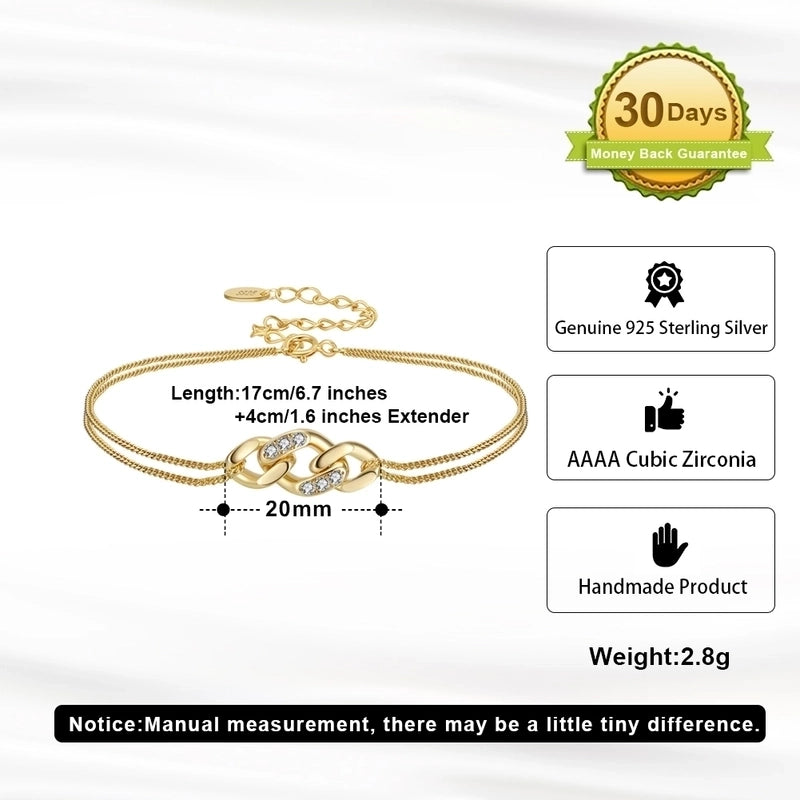 SB134  14K Gold Plated Adjustable Layered Cuban Chain Charm Bracelet Delicate Minimalist Gold Bracelet For Women Jewelry