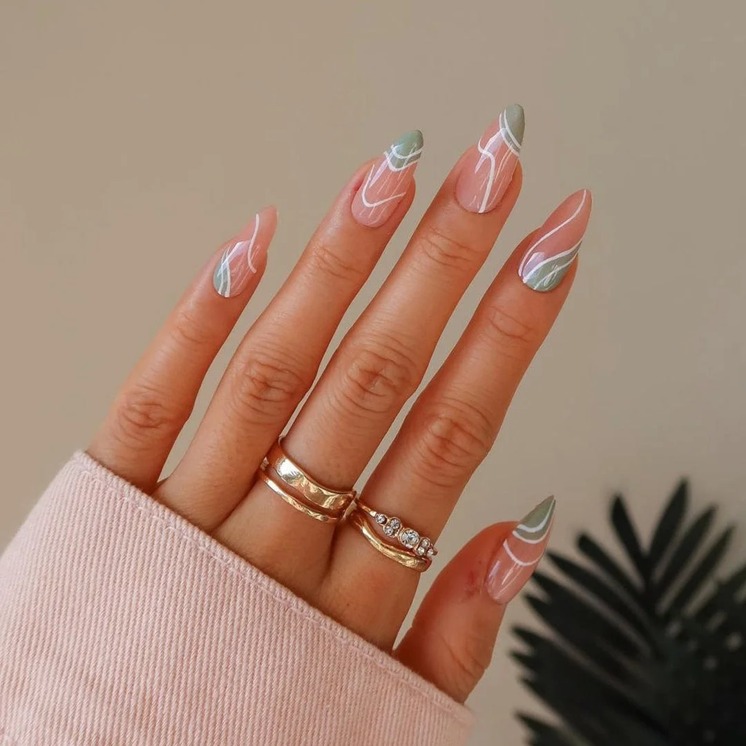 24Pcs/Set French Contracted Artistic Line Drip Shaped Short Wearable False Nails With Glue Manicure Art Tools Fake Nails-Nail Inspo