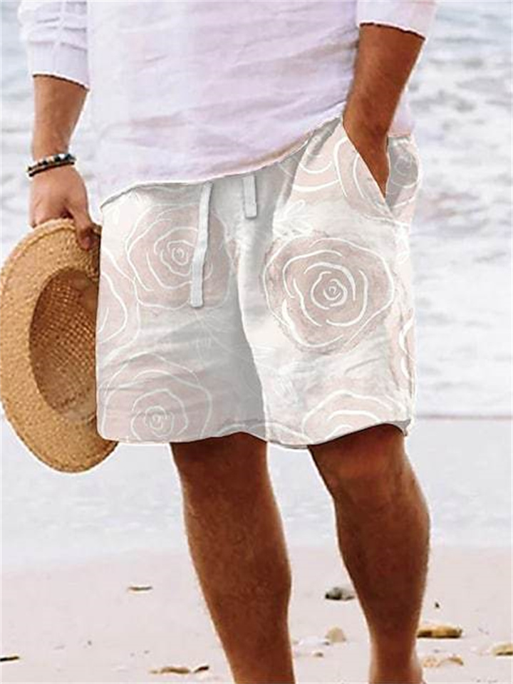 Loose Shorts Simple Rose Floral Pattern Printed Beach Pants Men's Summer Shorts