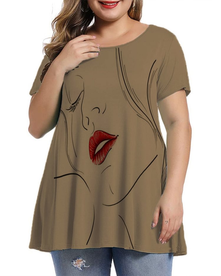 Summer Women's Short Sleeve Casual Face Print T-Shirt