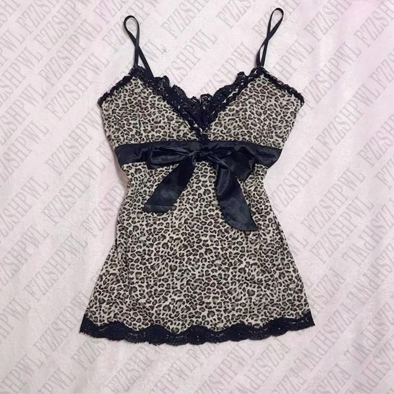 Crbang Y2K Skirt Leopard Drawstring Harajuku Streetwear Gothic Retro Mini Skirt Hip Hop Spicy Girls Low Rise Skirts Punk Fashion Dress