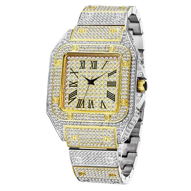 Hip Hop Starry Diamond Square Men's Watch Luxury Fully Iced Out Watches-VESSFUL