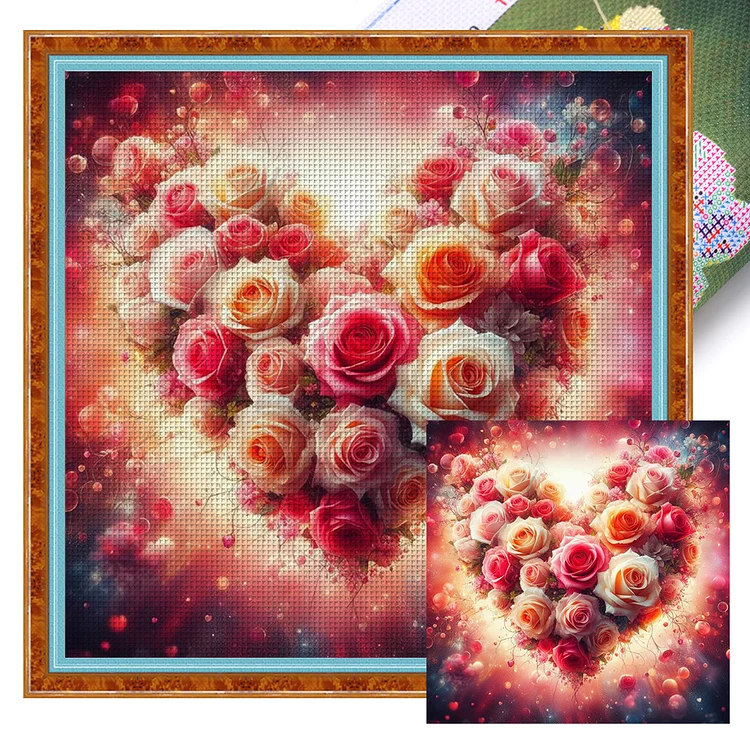 【Huacan Brand】Love Rose 18CT Stamped Cross Stitch 40*40CM