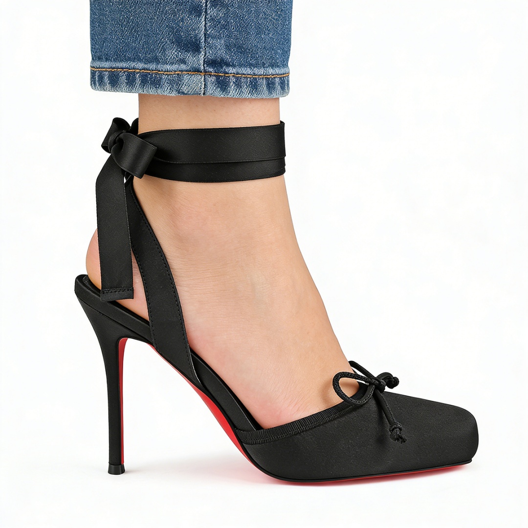 100mm women's red bottom satin ribbon lace-up square toe party wedding shoes-MERUMOTE