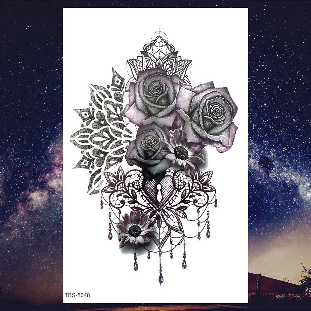 Sdrawing Henna Fake Temporary Tattoos For Men Women Black Creative Wolf Tattoo Sticker Geometric Tribe Owl Skeleton Tatoos Body Arms