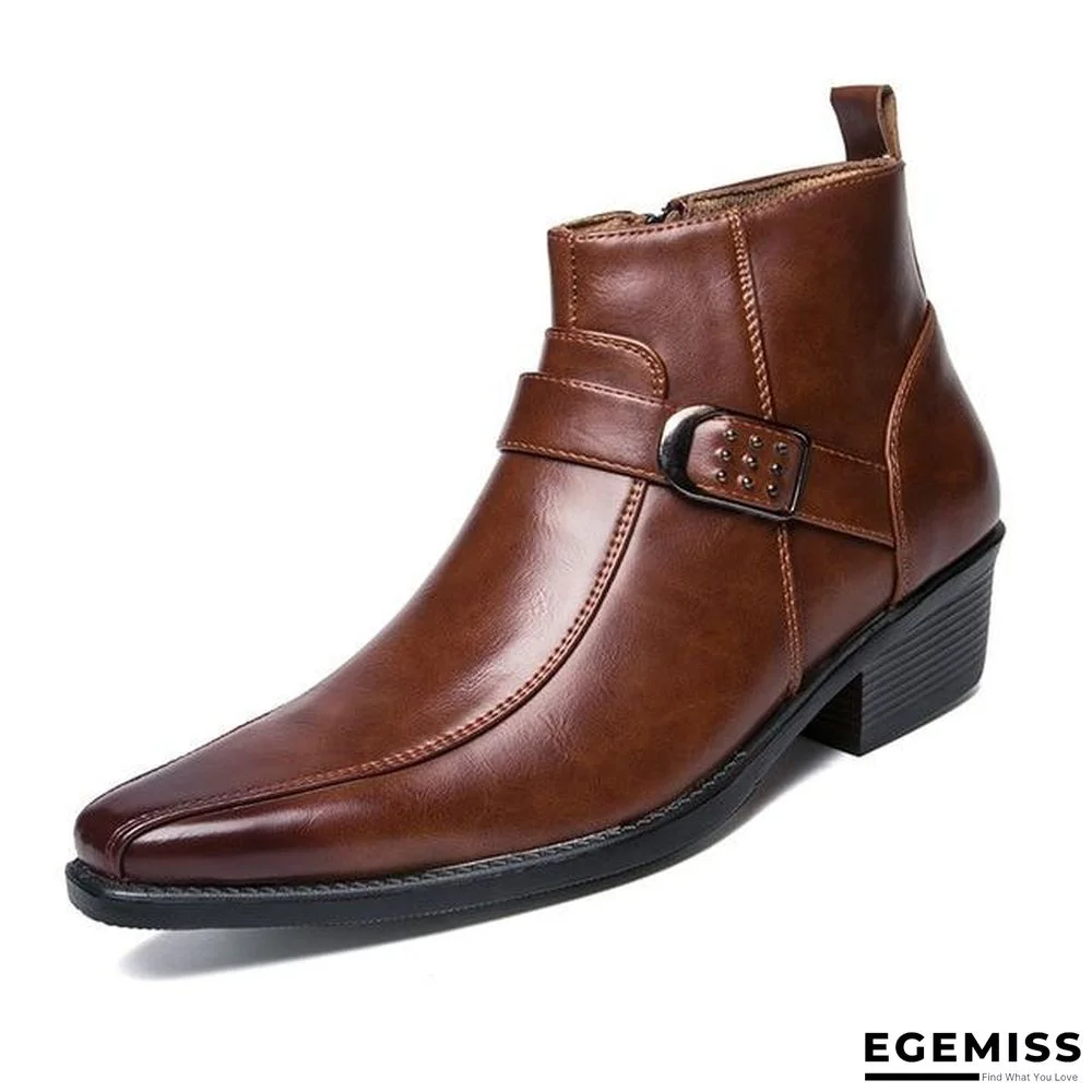 Men's Ankle Zip Leather Boots \Autumn British Retro Men Motorcycle Boots Black Buckle  Casual Shoes | EGEMISS
