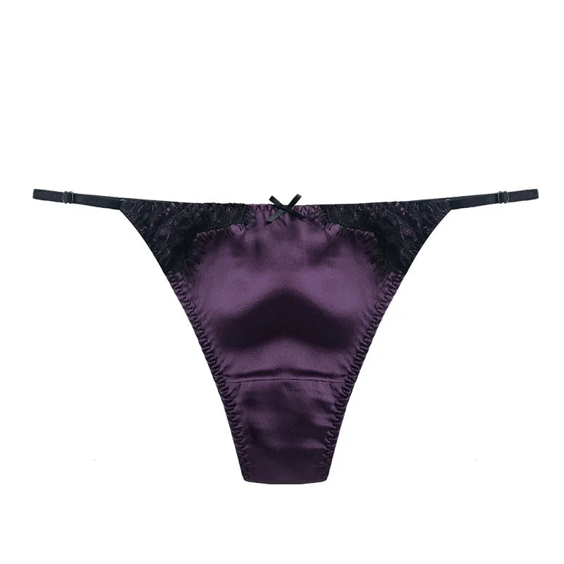 Luxury Satin Panties Women Erotic Lingerie Sexy Silk Thong Low Waist T-back g-strings Thongs Young Lovely Girl Briefs Underwear