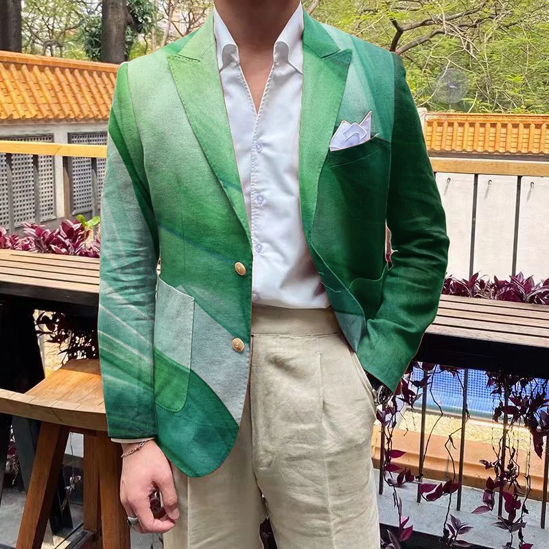 Men's Colorful Casual Cotton and Linen Jacket