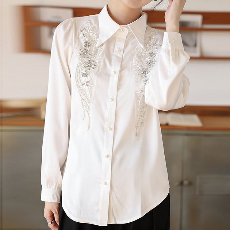 White Embroidered Shift Sweet Shirts & Tops QueenFunky