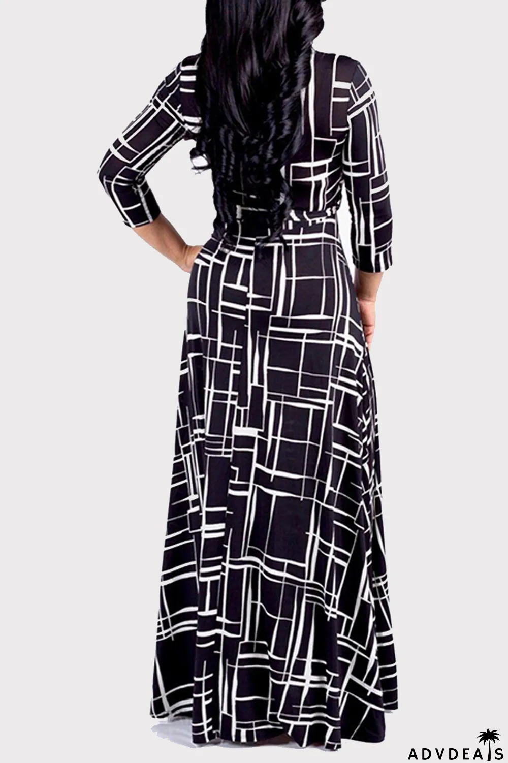 Multi-color Fashion Casual Print Bandage V Neck Long Sleeve Dresses