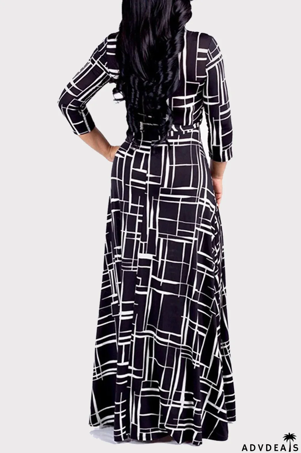 Multi-color Fashion Casual Print Bandage V Neck Long Sleeve Dresses