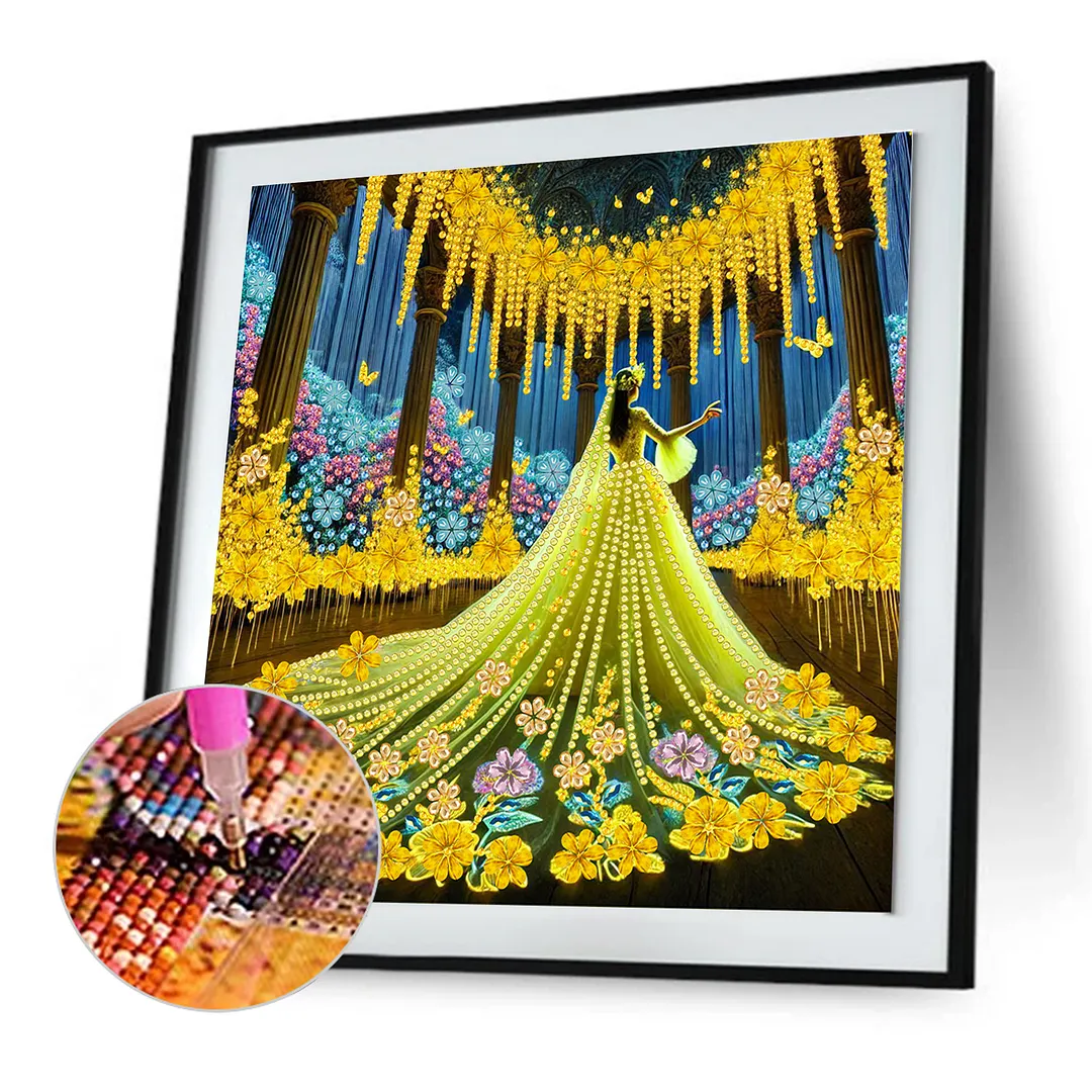 Yellow Dress Beauty - Diamond Painting - Partial Special Shaped Drill(Canvas|30*30cm)