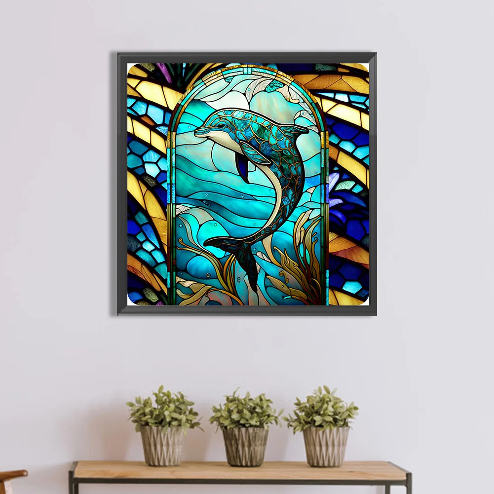 Diamond Painting - Full Round Drill - Stained Glass Dolphin(30*30cm)