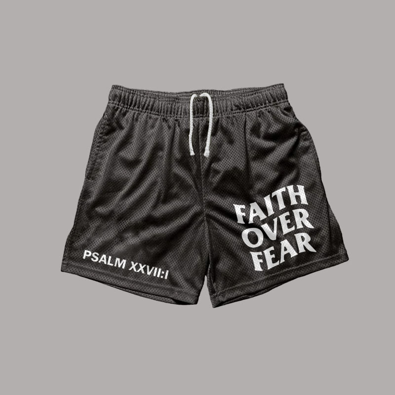 Faith Over Fear Print Graphic Men's Mesh Shorts - Sopula｜Premium Graphic Tees & Graphic Clothing
