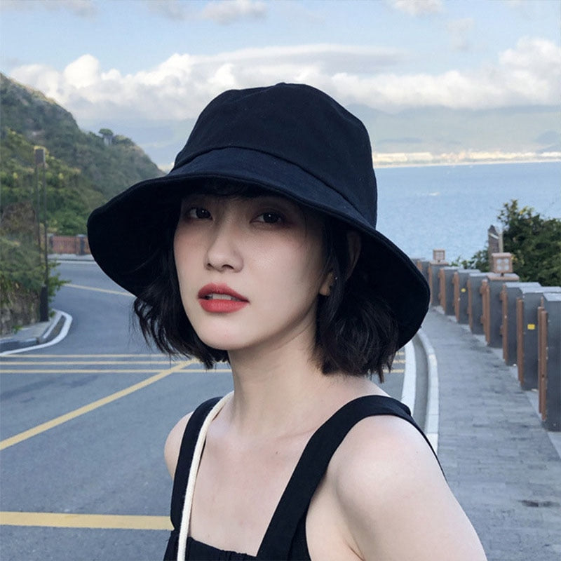 Summer Bucket Hat for Women Big Wide Brim Outdoor Soft Cotton Solid Color Sun Hats Portable Foldable Panama Cap Lady Caps LANFUBEISI