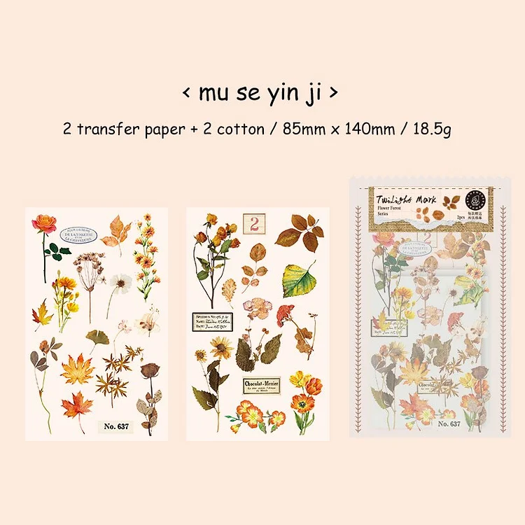 Journalsay 4 Sheets Plant Cotton Linen Printing Sticker Material Pack DIY Flowers Journal Decoration Material Paper