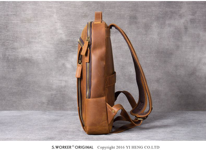 Side Display Color Brown of Leather Backpack