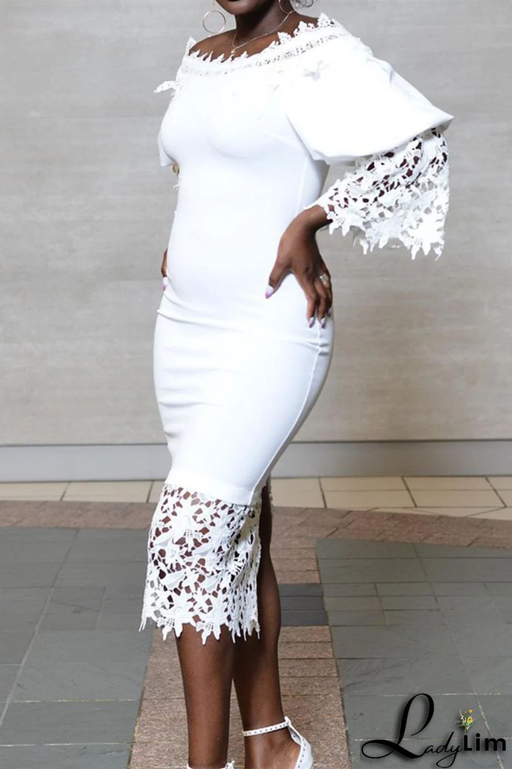 White Fashion Sexy Solid Patchwork Off the Shoulder Pencil Skirt Dresses