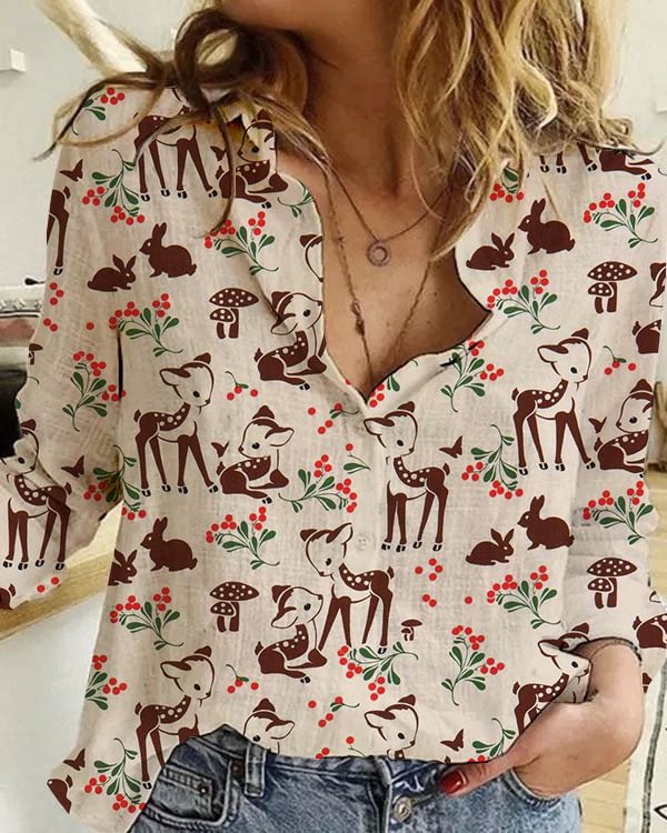 Christmas Gnome Print Loose Shirt