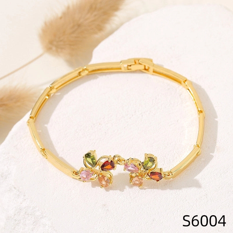 Minimalist Flower Copper Inlay Zircon Bracelets