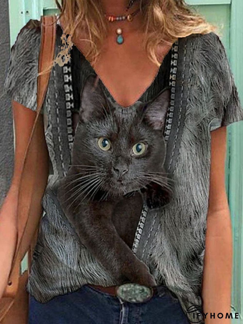 Printed Short Sleeve Cotton Shift T-shirt | IFYHOME