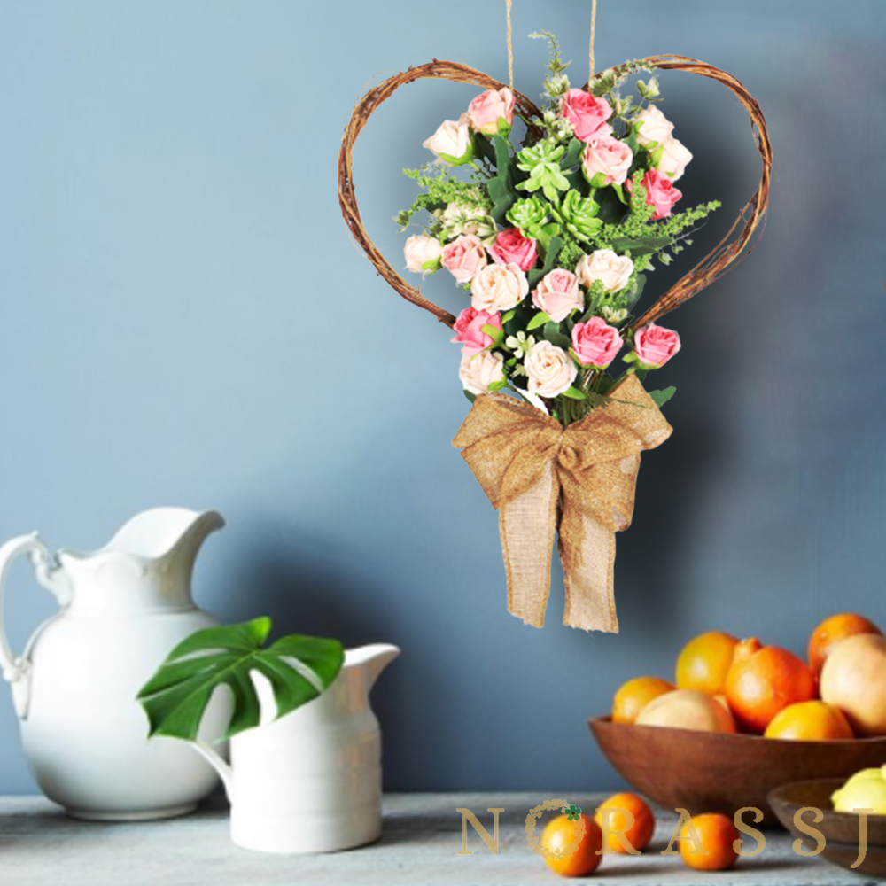 Artificial Rose Flower Heart Shaped Vines Home Decoration Spring Summer Wreath