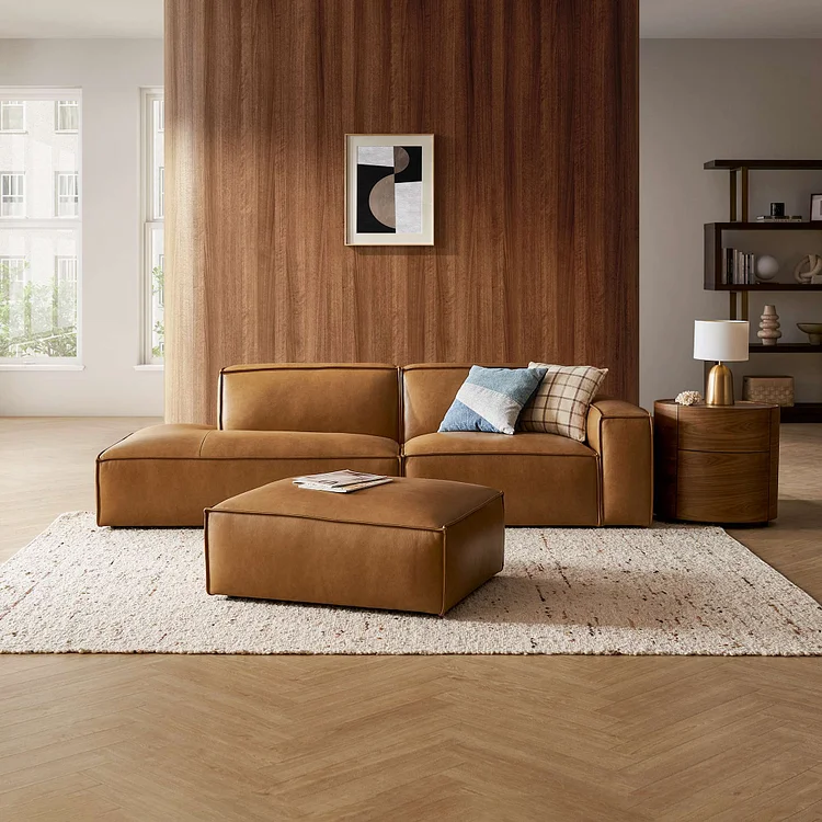 Jonathan Leather Side Chaise Sofa with Ottoman