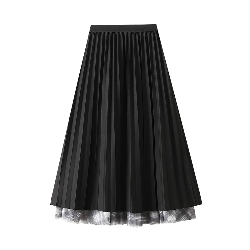 Nigikala Nigikala Both Sides Of The Retro Lattice Yarn Irregularly Dressed Skirt In The Long A-Shaped Dress Autumn 8608