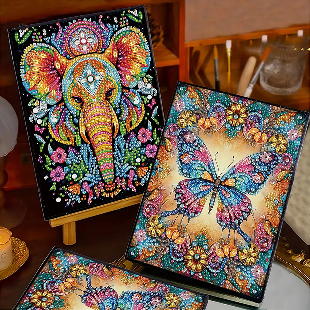2pcs Animals Partial DIY 50 Pages A5 Diamond Painting Notebook for Study Home