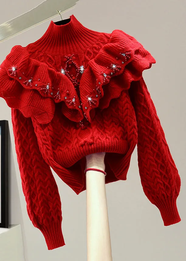 Turtleneck Knit Sweater In Soft Red Fabric