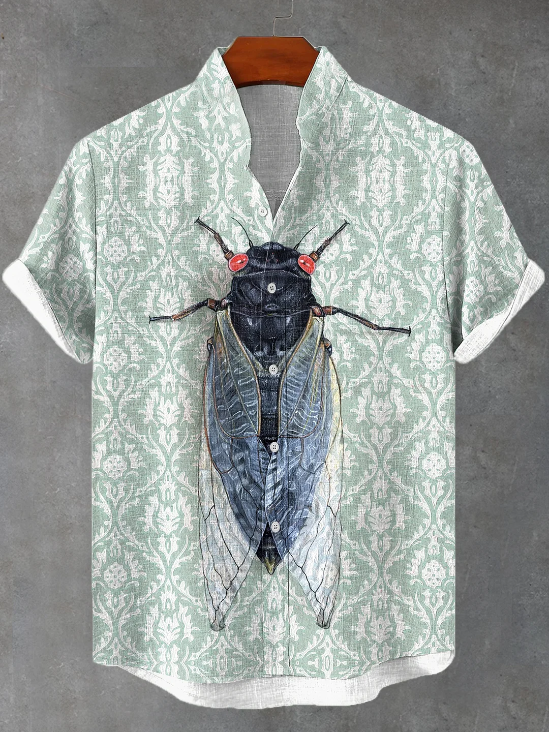 Men's Retro Classic Cicada Pattern Art Print Linen Blend Shirt