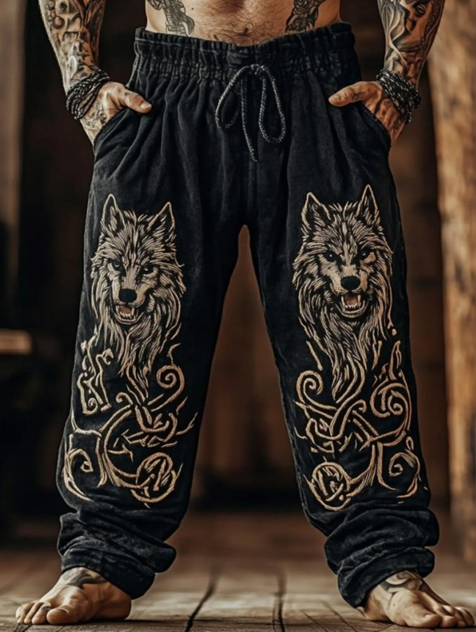 Men's Viking Tribal Celtic Wolf Vintage Knot Casual Pants / Rvogue / Rvogue