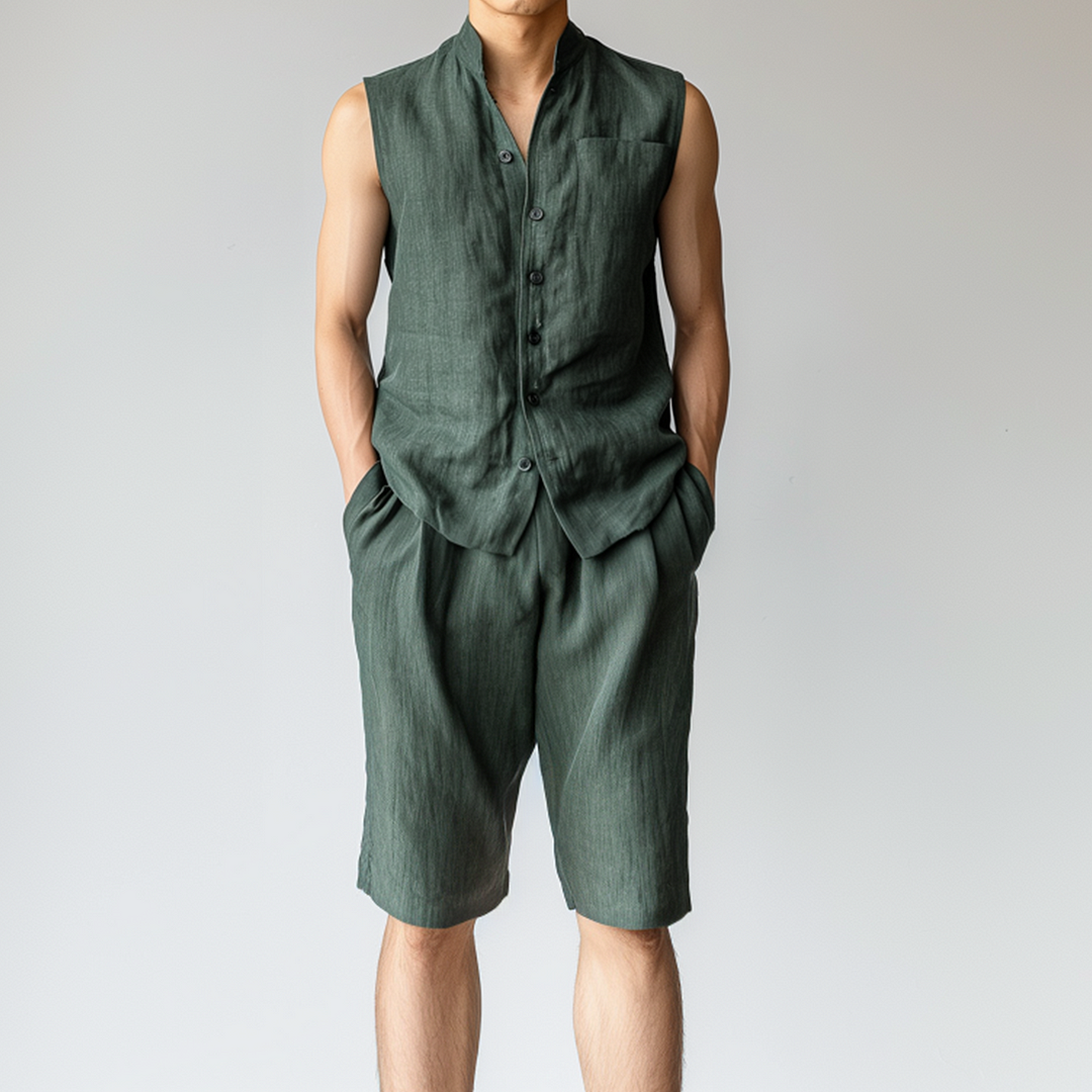 Men's Sleeveless Linen Set-inspireuse