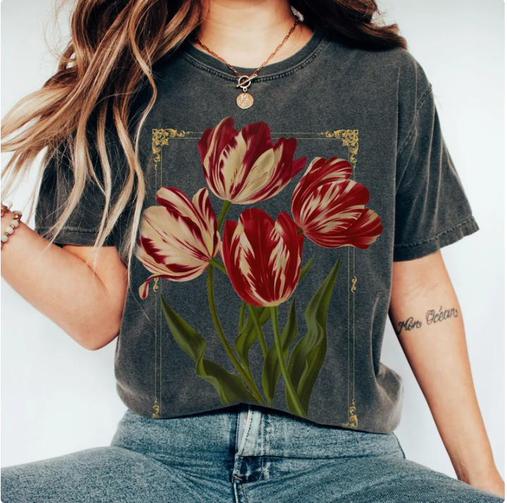 Comfort Colors T Shirt Flowers Dark Botanical Shirt