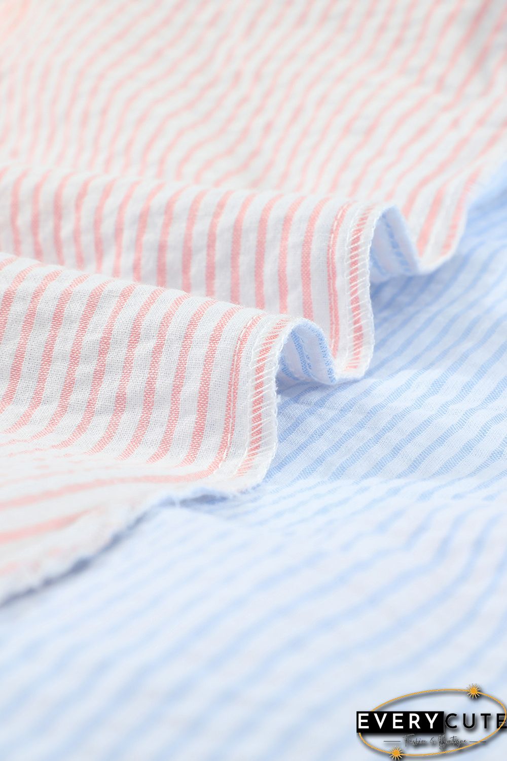 Pink Colorblock Ruffled Trim Pocket Striped Shirt